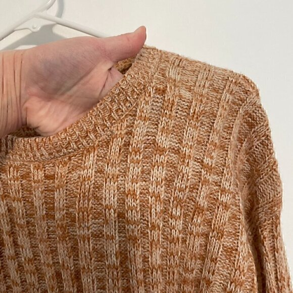 BLANK NYC BLANKNYC Heather Ribbed Crewneck Sweater Tan Brown White Marled Winter - Picture 7 of 14